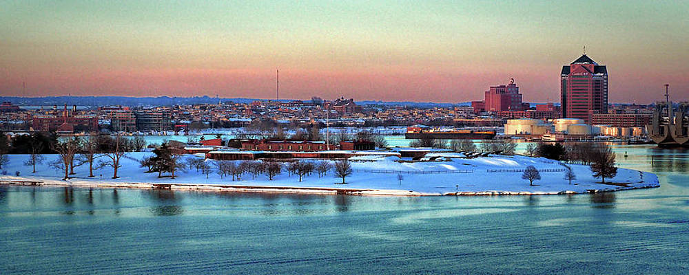 fort mchenry and the baltimore peninsula shrouded in snow